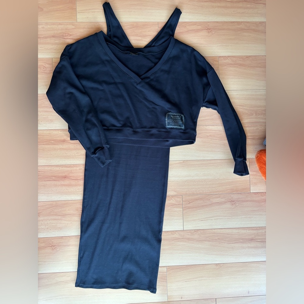 Blue Casual Long Sleeve V-Neck Sweater Dress